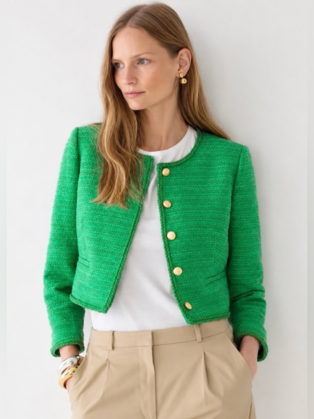 NWT J.Crew Louisa Lady Jacket Summer Green Sequin Tweed Cropped Size 18 Preppy